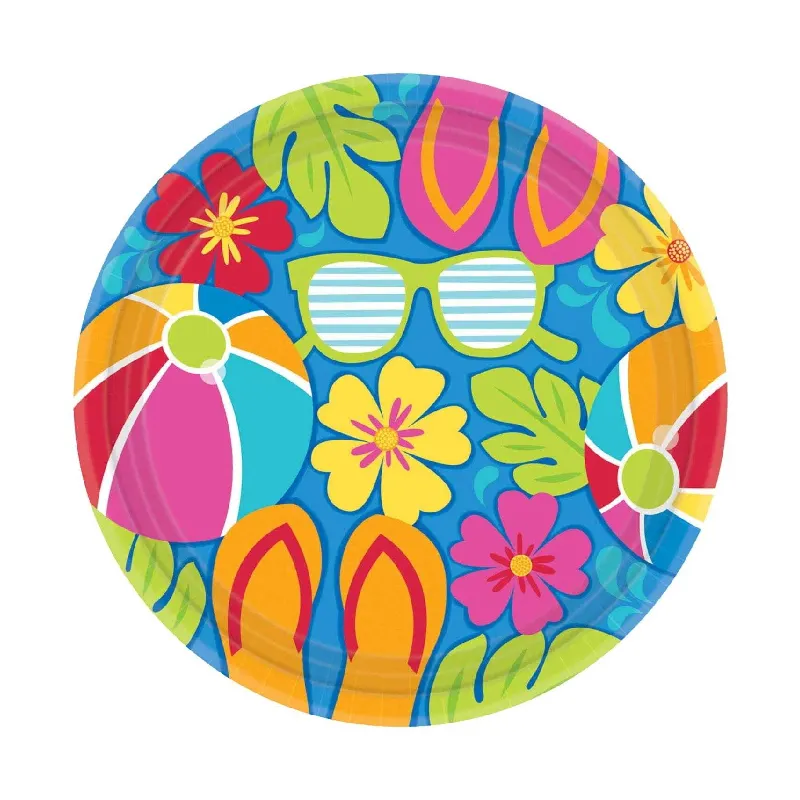Summer Splash Beach Ball Hawaiian Plate 10.5 in - 18pcs