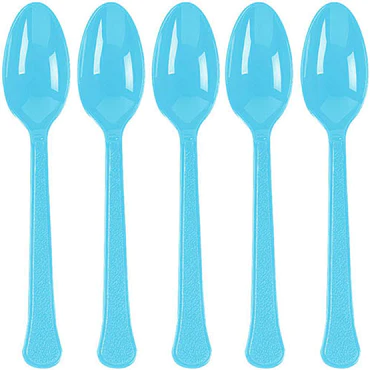 Caribbean Blue Plastic Spoon - 20 Pcs