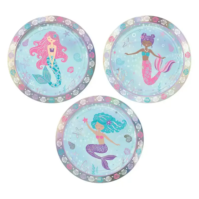 Shimmering Mermaid Birthday Irridescent Plates 7in, 8pcs