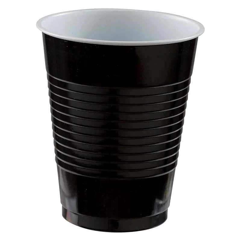 Jet Black Plastic Cups 12oz-20pcs