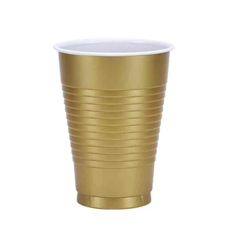Gold Plastic Cups 12oz, 20pcs