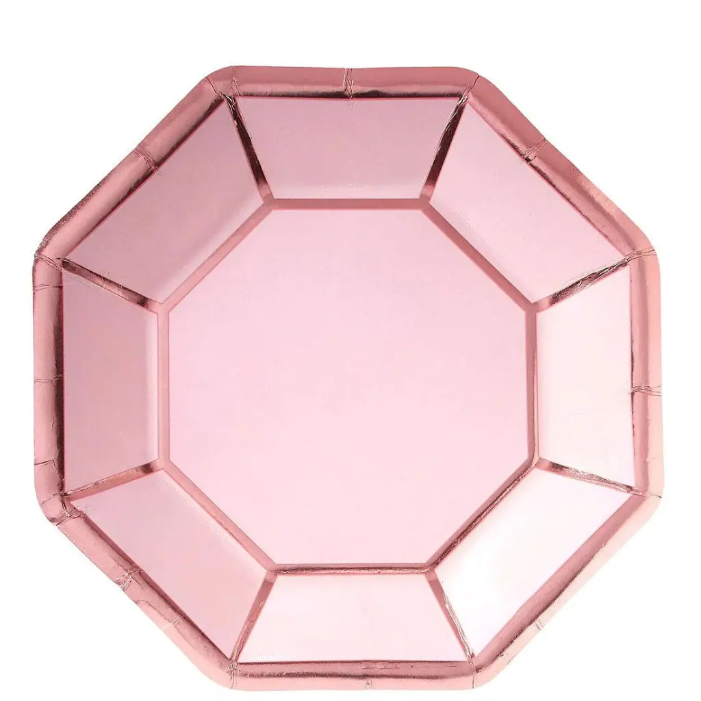 Blush Wedding Octagon Metallic Paper Plates 8pcs