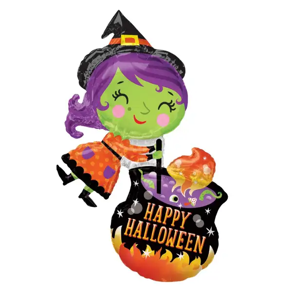 Witch & Cauldron SuperShape Halloween Balloon 63x71cm