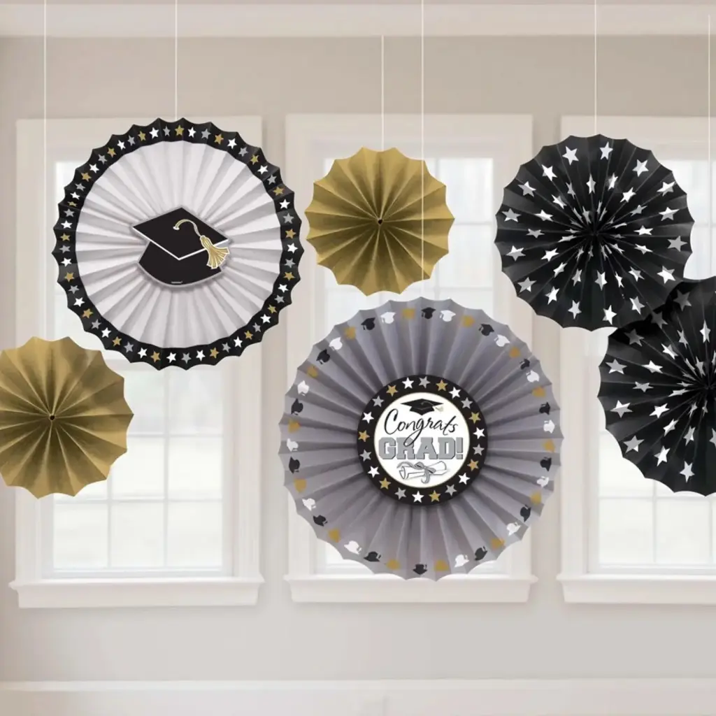 Graduation Paper Fan Decoration 6 pcs