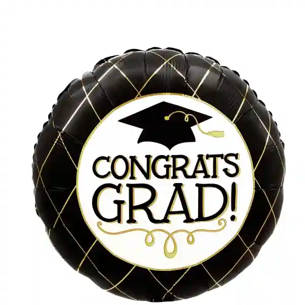 Graduation Black & Gold Satin Foil Balloon 45cm