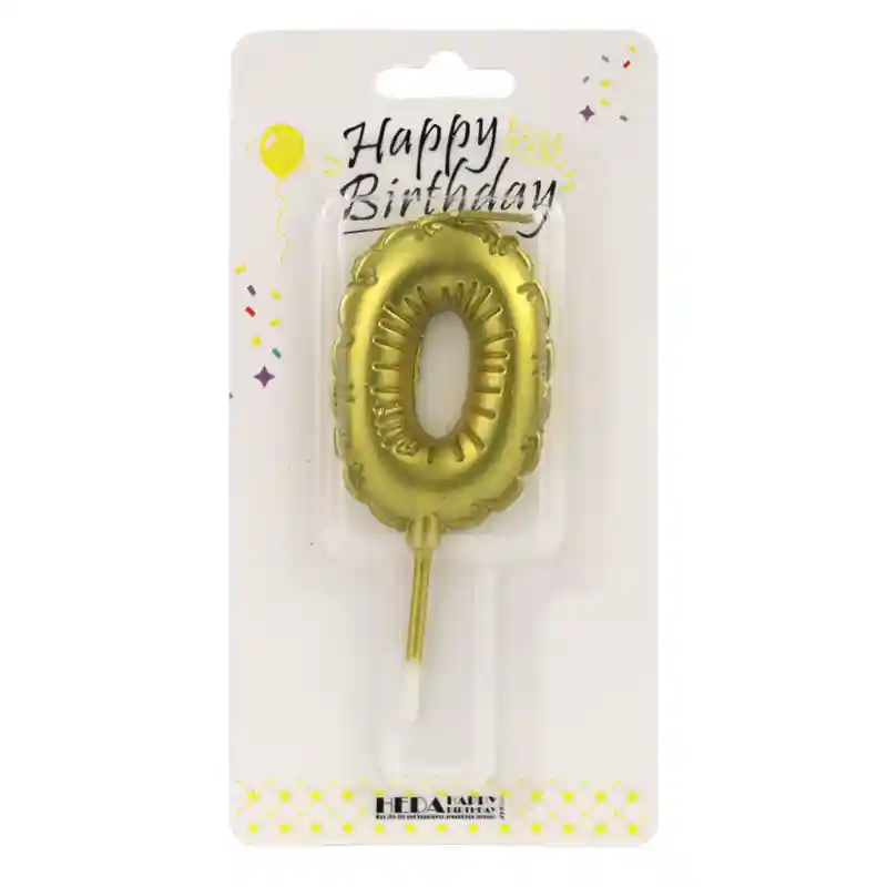 Gold Birthday Number Candle  0 – Cake Topper 10cm 