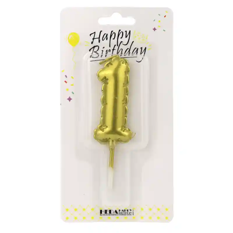 Gold Birthday Number Candle 1 - Cake Topper - 10cm