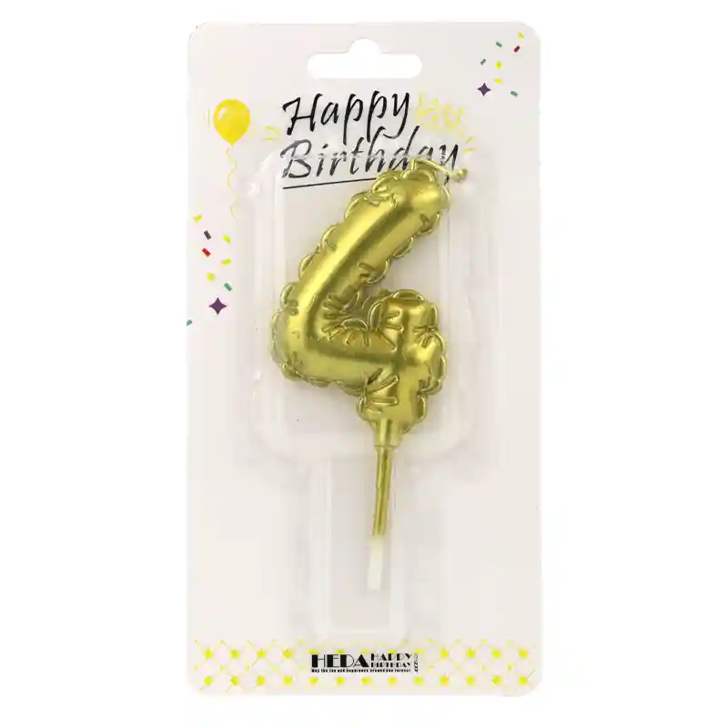 Gold Birthday Number Candle 4 - Cake Topper - 10cm