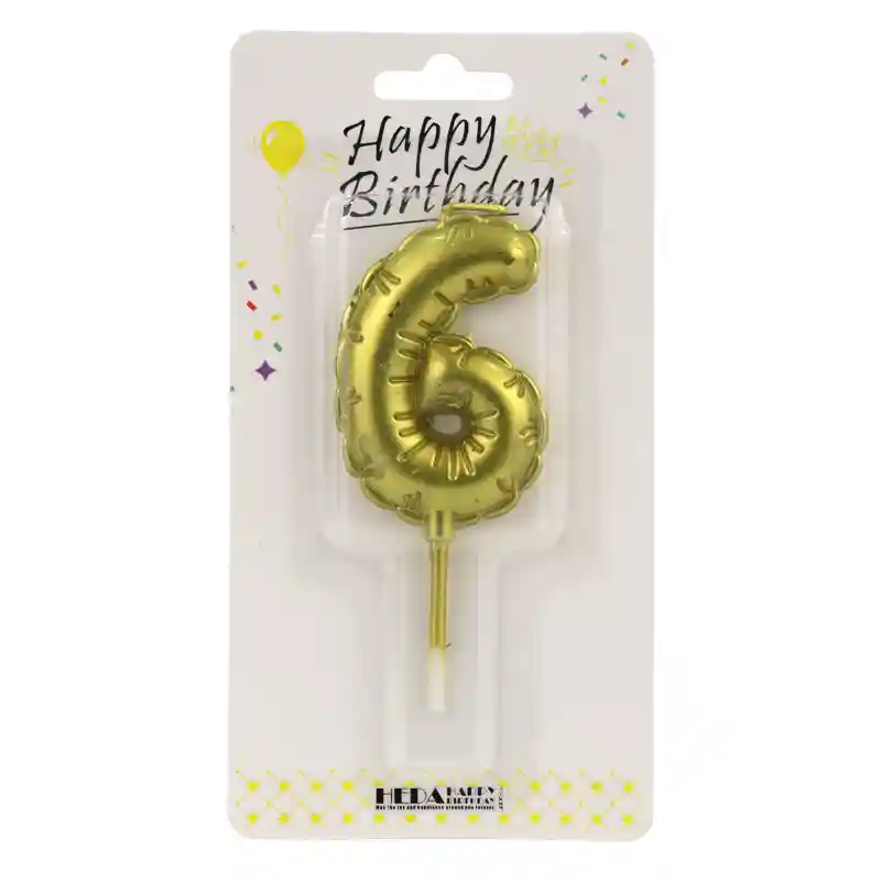 Gold Birthday Number Candle 6 - Cake Topper - 10cm