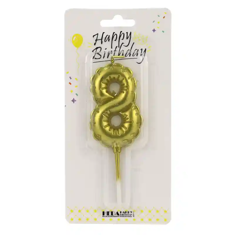Gold Birthday Number Candle 8 - Cake Topper - 10cm