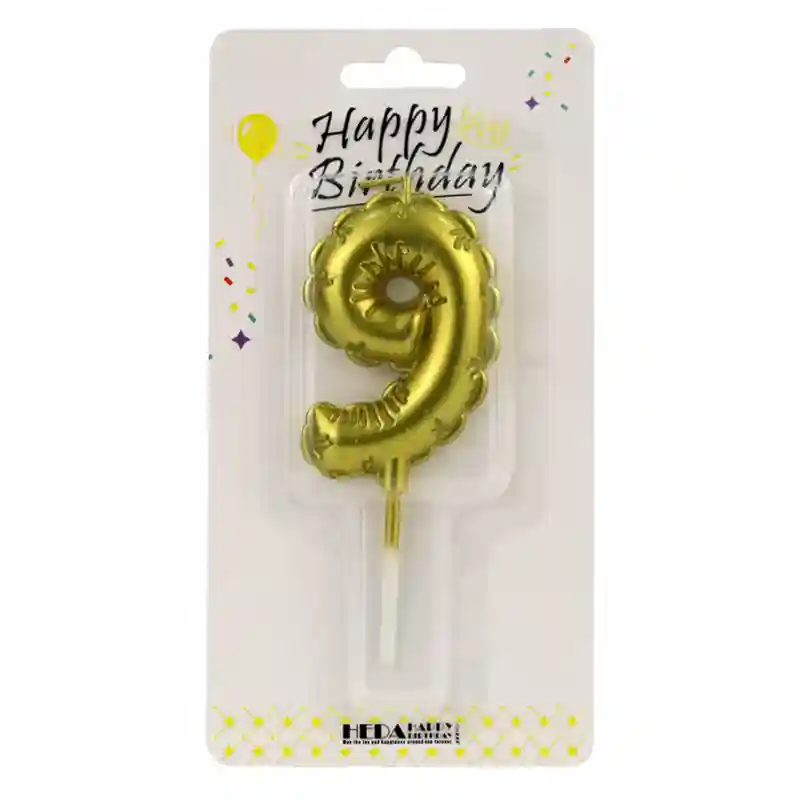 Gold Birthday Number Candle 9 - Cake Topper - 10cm