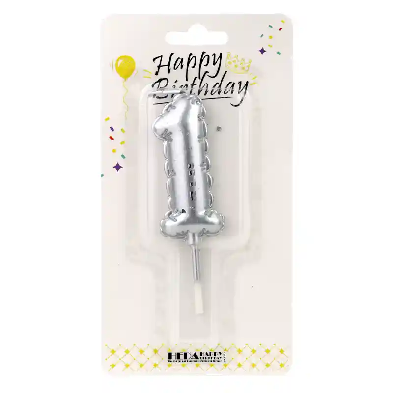 Silver Birthday Number Candle 1 - Cake Topper - 10cm