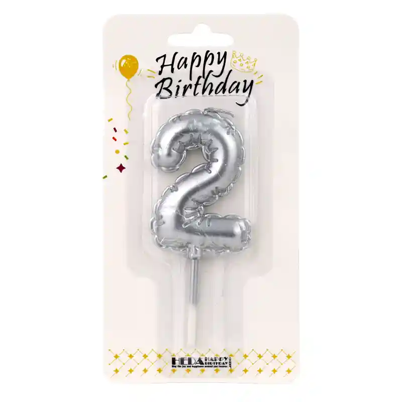 Silver Birthday Number Candle 2 - Cake Topper - 10cm