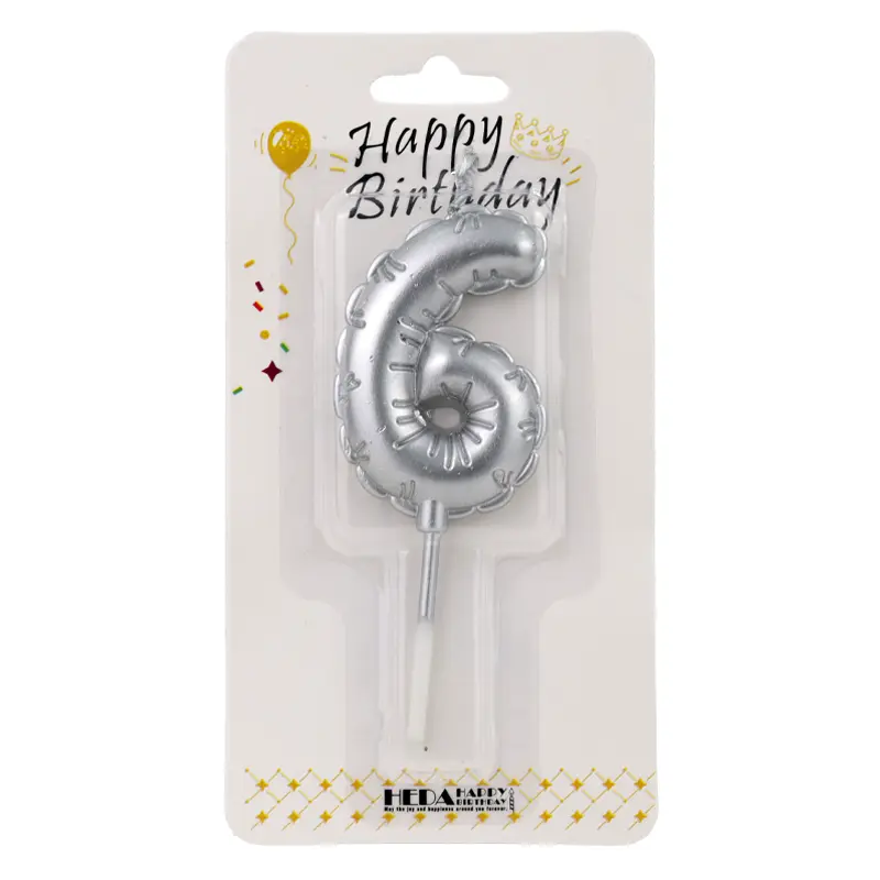 Silver Birthday Number Candle 6 - Cake Topper - 10cm