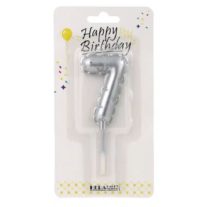 Silver Birthday Number Candle 7 - Cake Topper - 10cm