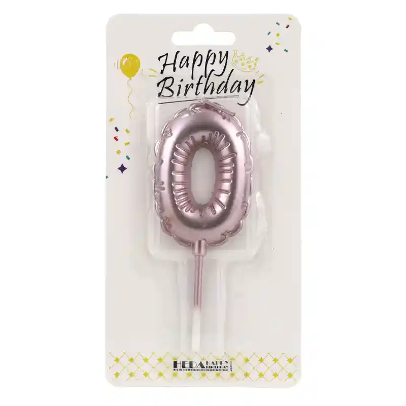 Rose Gold 0 Birthday Number Candle - Cake Topper - 10cm