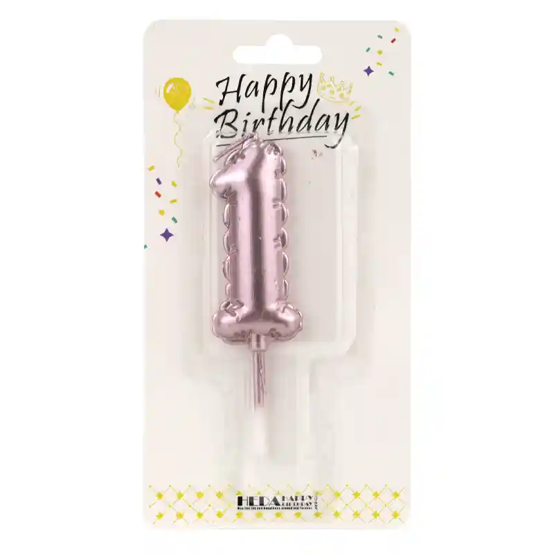 Rose Gold 1 Birthday Number Candle  - Cake Topper - 10cm
