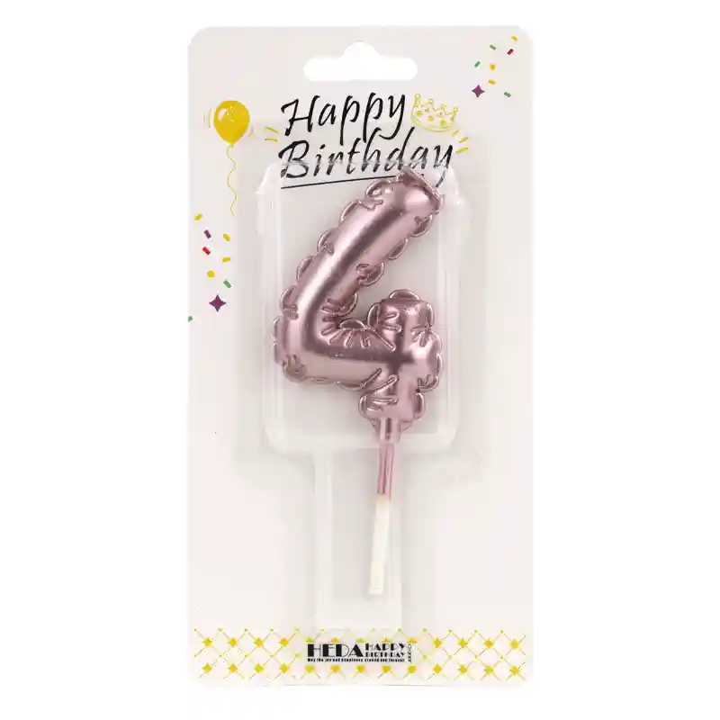 Rose Gold 4 Birthday Number Candle - Cake Topper - 10cm