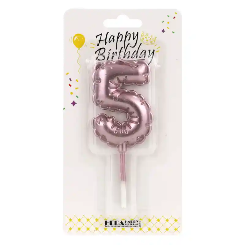 Rose Gold 5 Birthday Number Candle - Cake Topper - 10cm