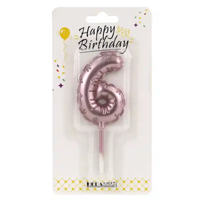 Rose Gold 6 Birthday Number Candle - Cake Topper - 10cm