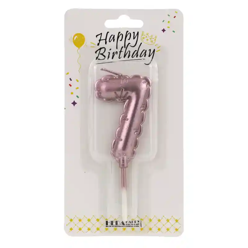 Rose Gold 7 Birthday Number Candle - Cake Topper - 10cm