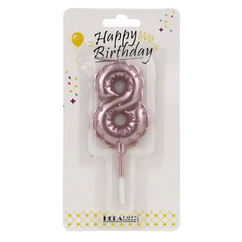 Rose Gold 8 Birthday Number Candle - Cake Topper - 10cm