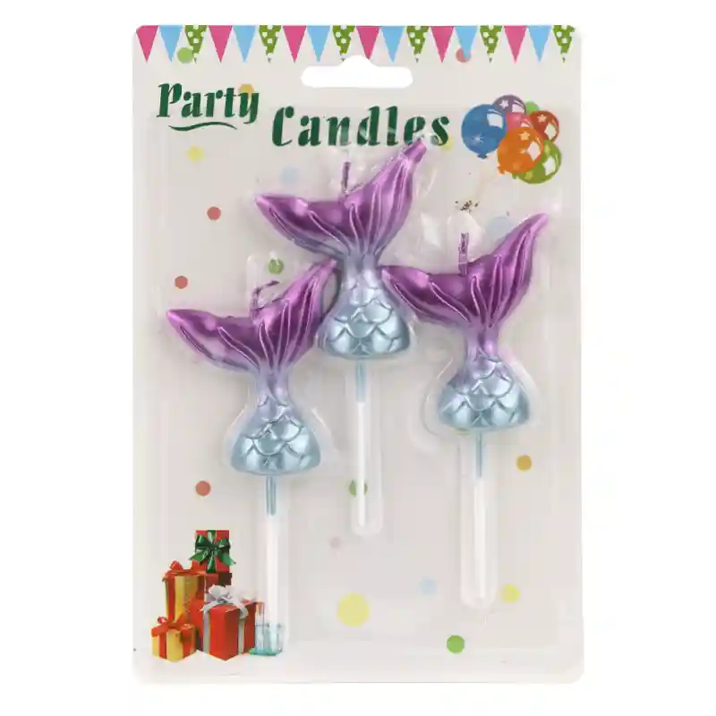 Mermaid Tail Birthday Candles – Party Cake Candles – 3 Pcs Pack