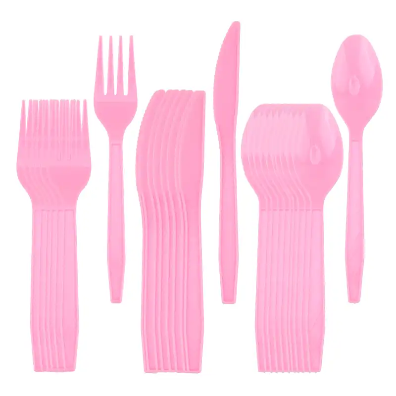 Pink plastic cutlery set 30 pcs