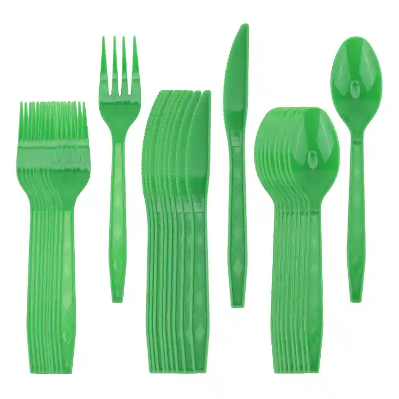 Green plastic cutlery set 30 pcs