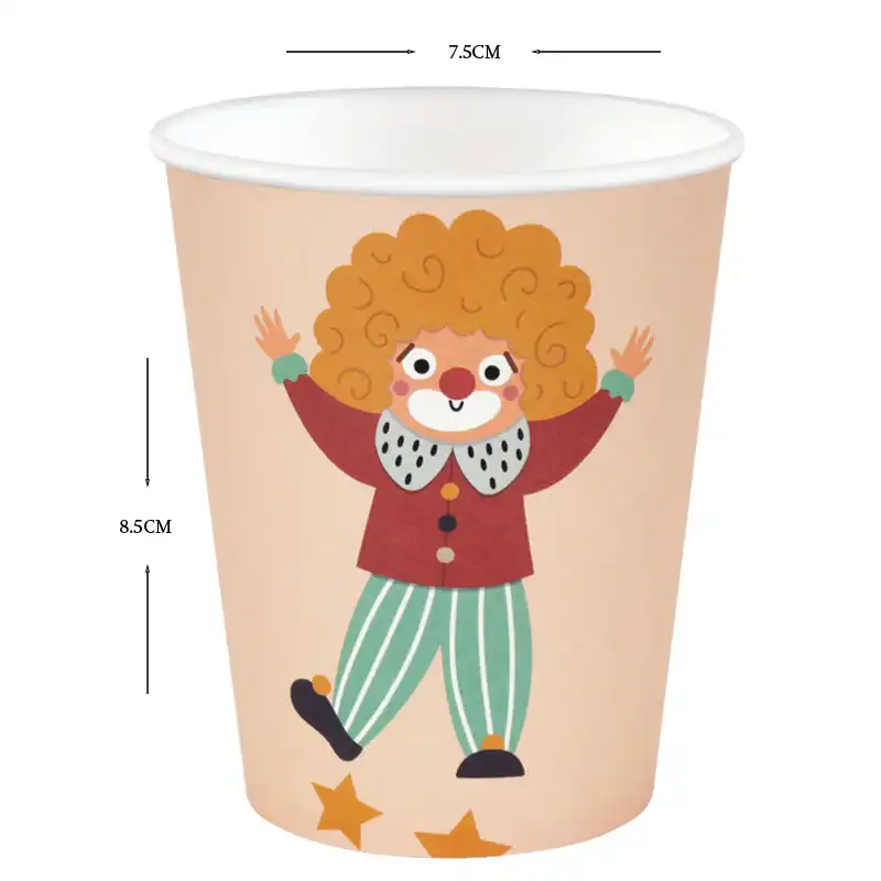 Clown Party Paper Cups – Circus Birthday Cups - 8 pcs 