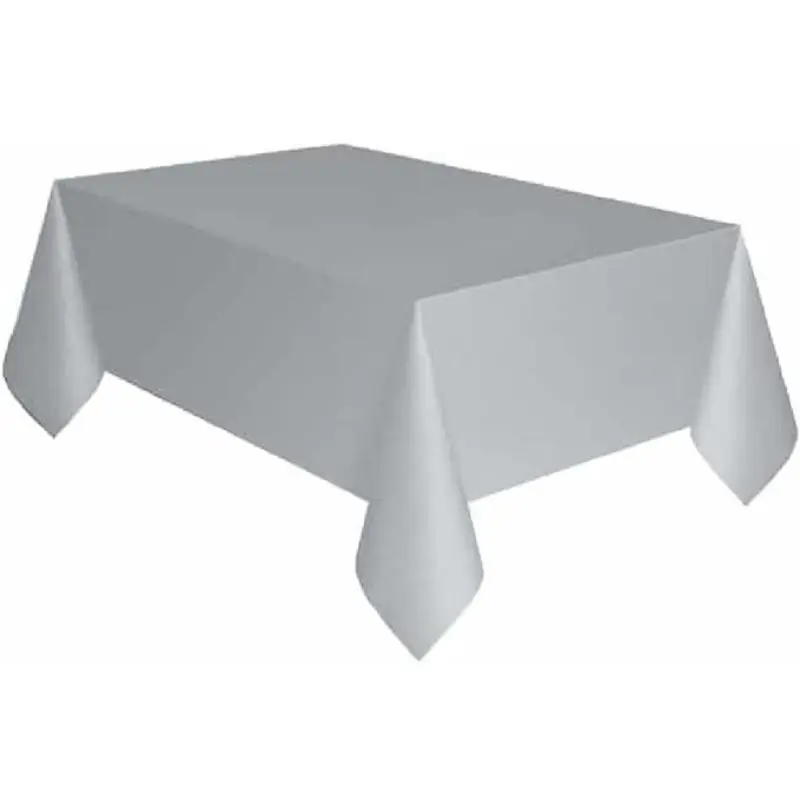 Silver Plastic Rectangular Table Cover 54 x 108 in