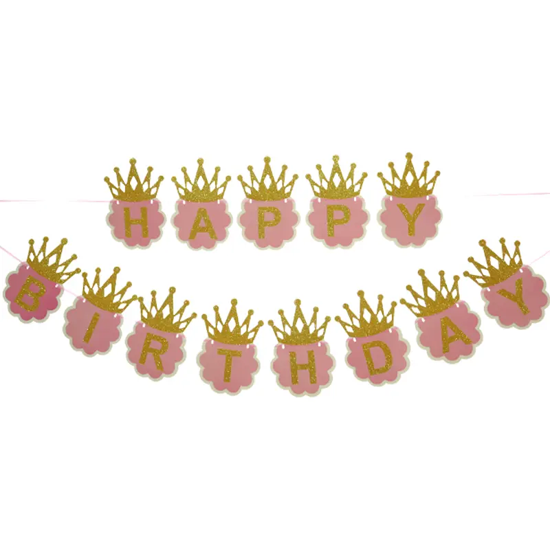 Pink Crown Happy Birthday Banner 5 M