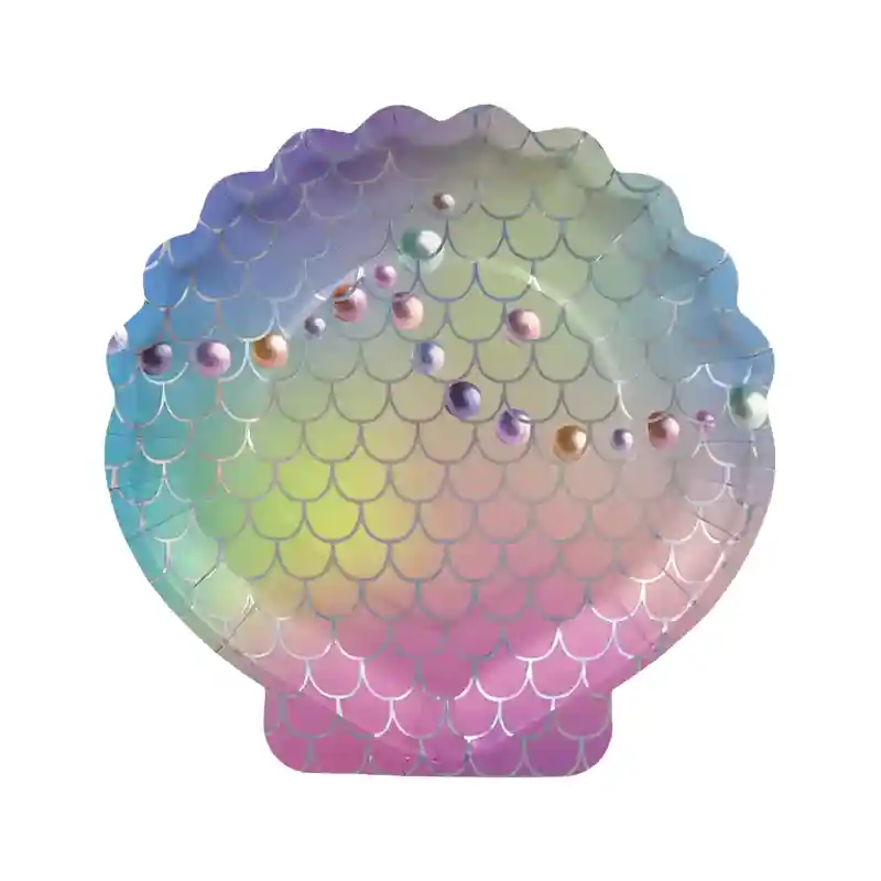 Mermaid Party Plates Shell Shape – 7 Inch, 8 Pcs