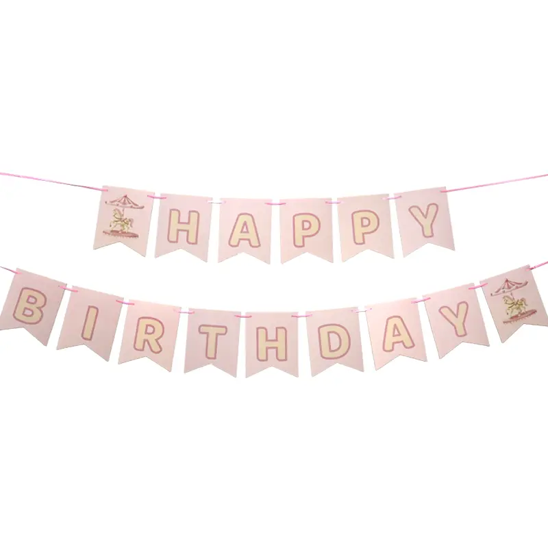 Pink Carousel Happy Birthday Banner