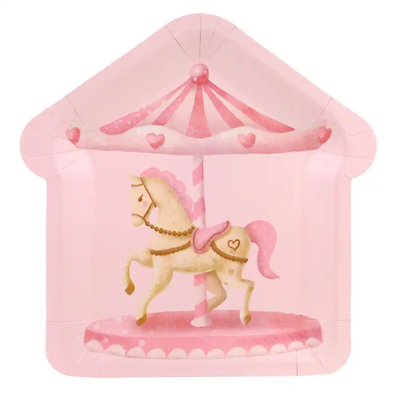 Pink Carousel Square Paper Plates 9 Inch – 8 Pcs
