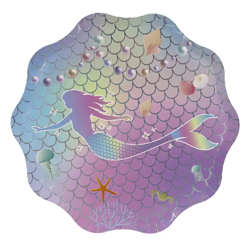 Mermaid Round Shaped Paper Plates 10 Inch – 8 Pcs