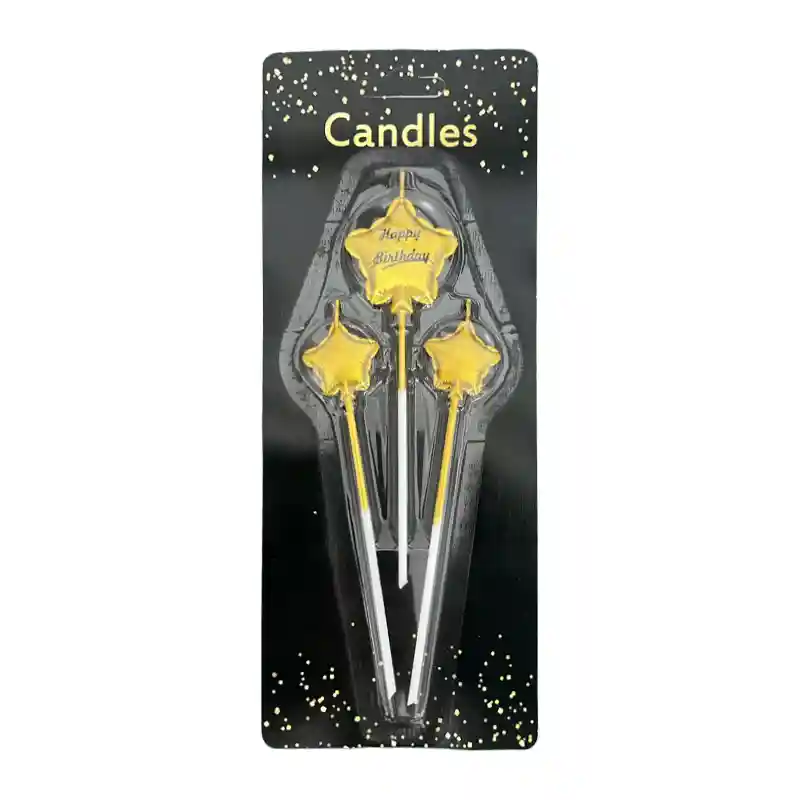 Gold Star Cake Candles – 12cm Set of 3, Birthday Cake Toppers
