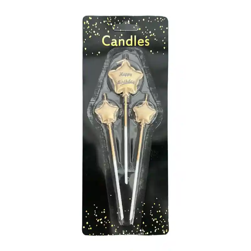 Champagne Gold Star Cake Candles – 12cm Set of 3, Birthday Toppers
