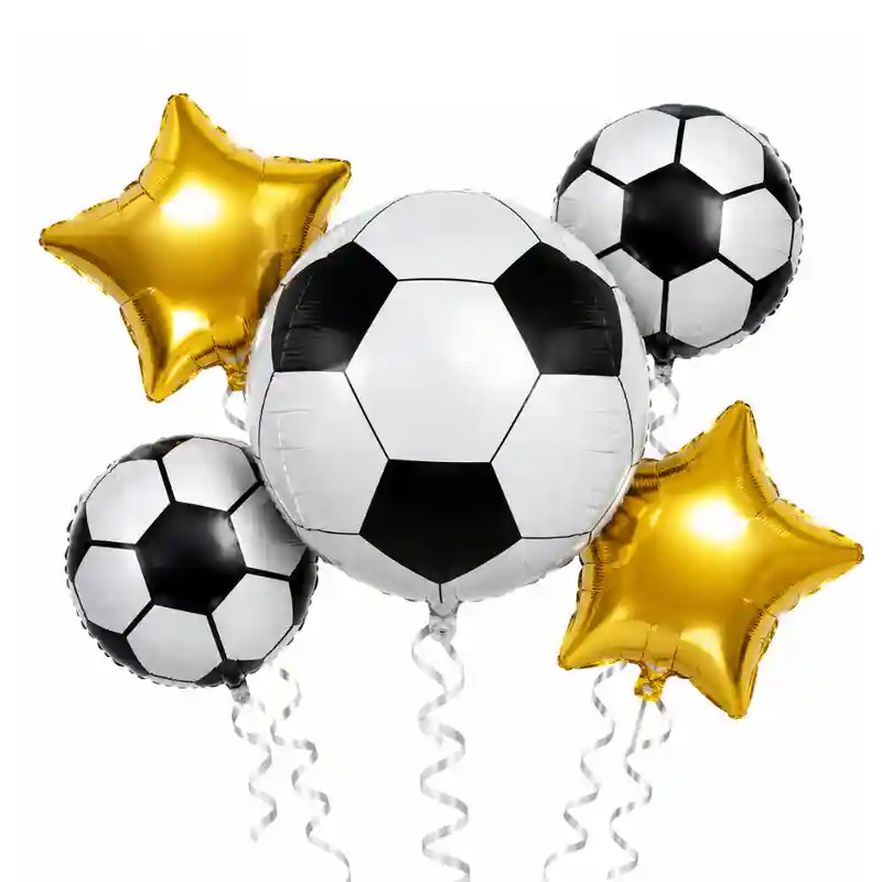 Soccer Ball & Gold Star Balloon Bouquet 5pcs