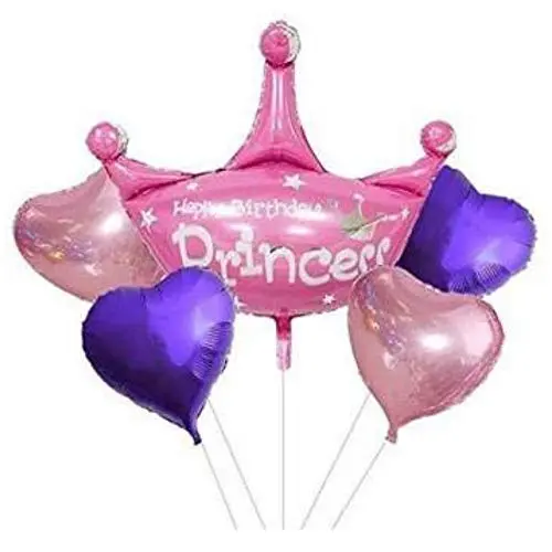 Happy Birthday Princess Crown Foil Balloon Bouquet - 5 pcs