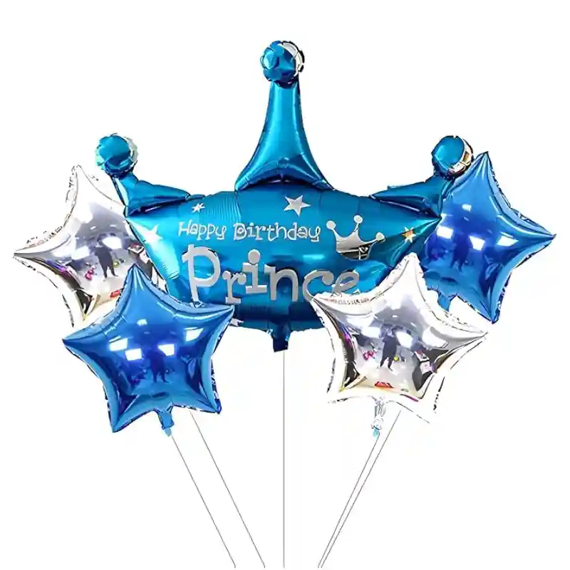 Happy Birthday Prince Crown Helium Foil Bouquet - 5pcs