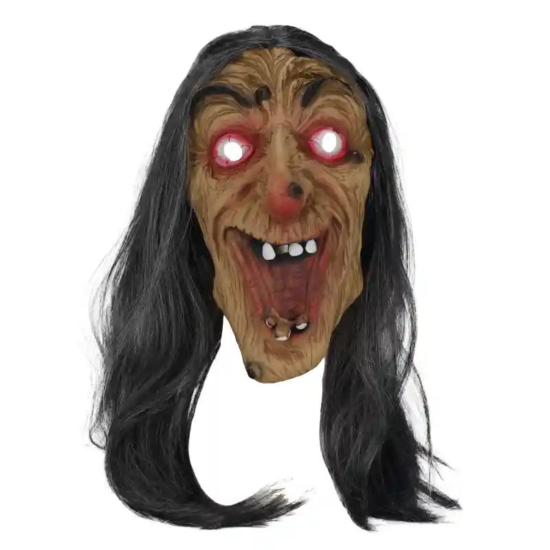 Evil Witch Mask with Glowing Eyes – Scary Halloween Costume Accessory