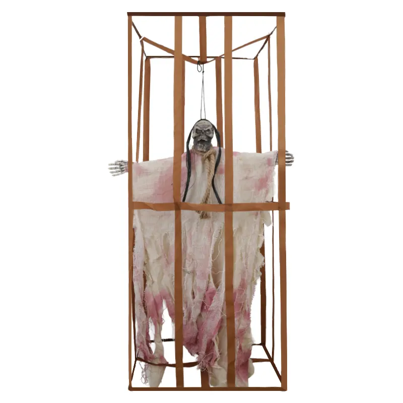 Hanging Skeleton in Cage – Haunted House Halloween Decoration