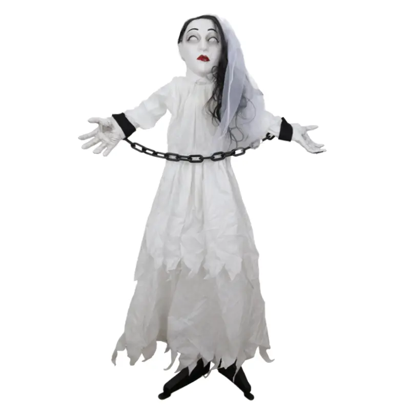 Ghost Bride Hanging Decoration with Chains – White Horror Halloween Prop