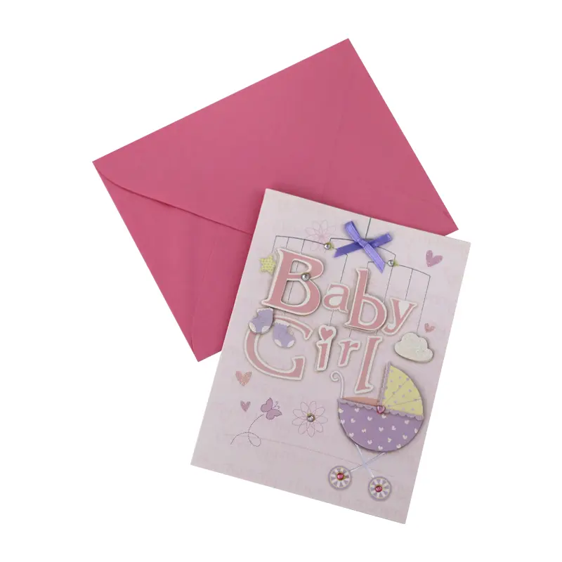 Baby Girl Card with Stroller