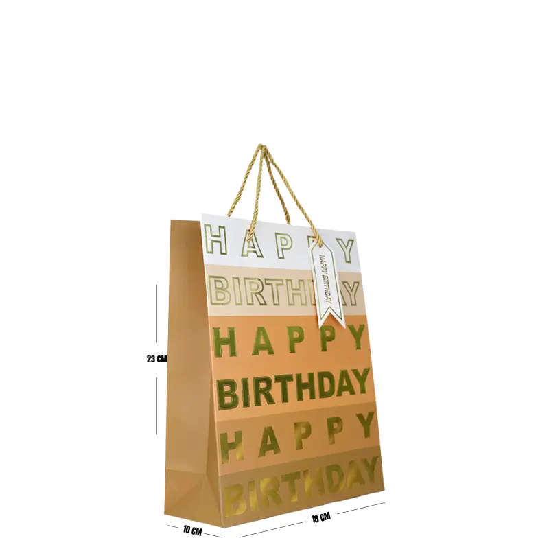 Gold Happy Birthday Gift Bag – Small (23 × 18 × 10 cm)