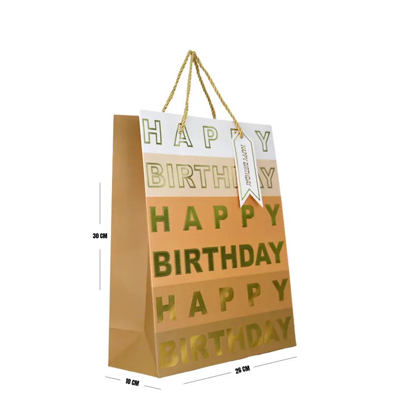 Gold Happy Birthday Gift Bag – Medium (30 × 26 × 10 cm)