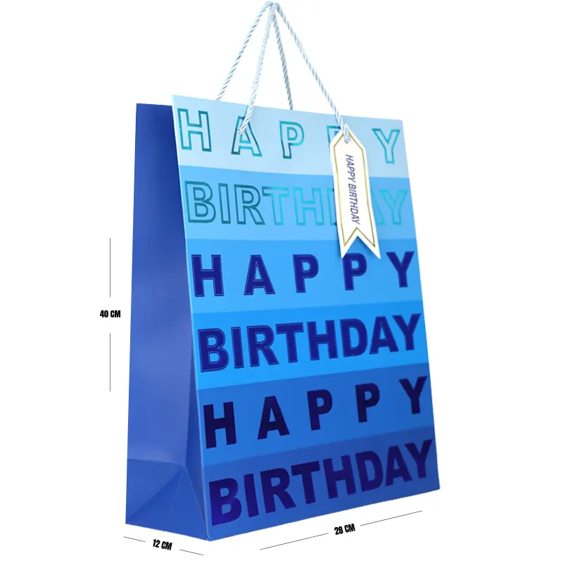 Blue Happy Birthday Gift Bag – Large (40 × 28 × 12 cm)