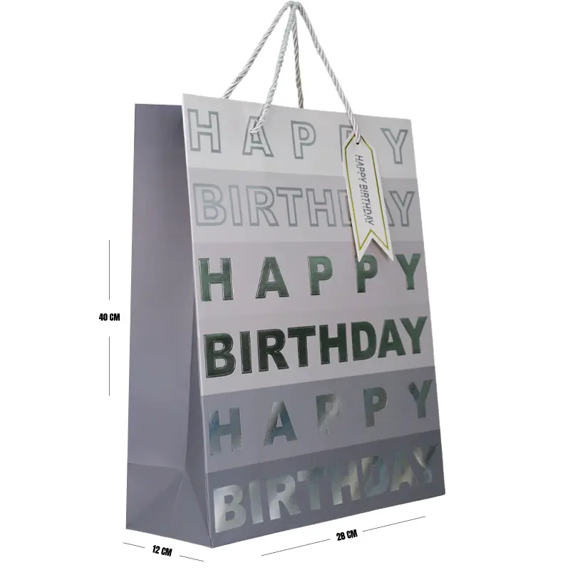Silver Happy Birthday Gift Bag – Large (40 × 28 × 12 cm)