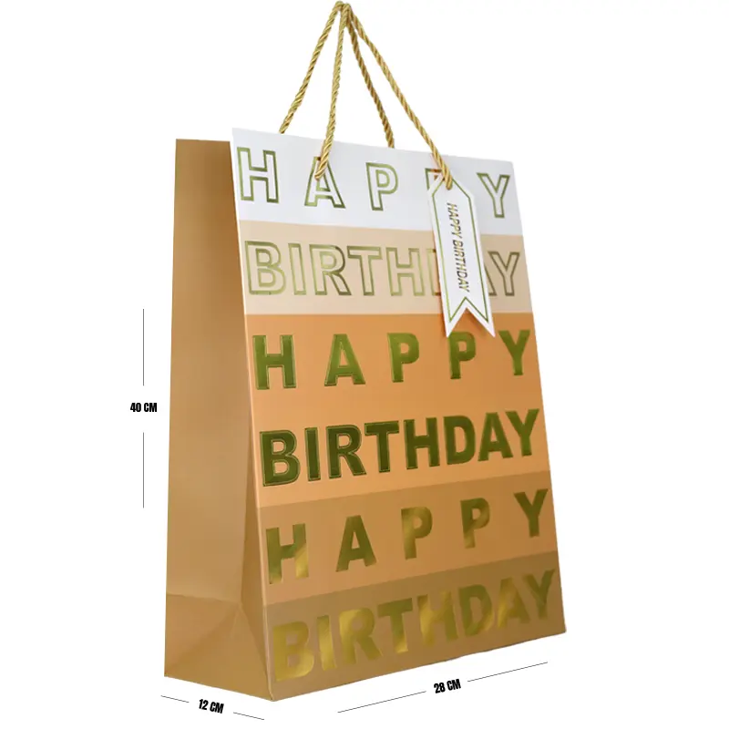 Gold Happy Birthday Gift Bag – Large (40 × 28 × 12 cm)
